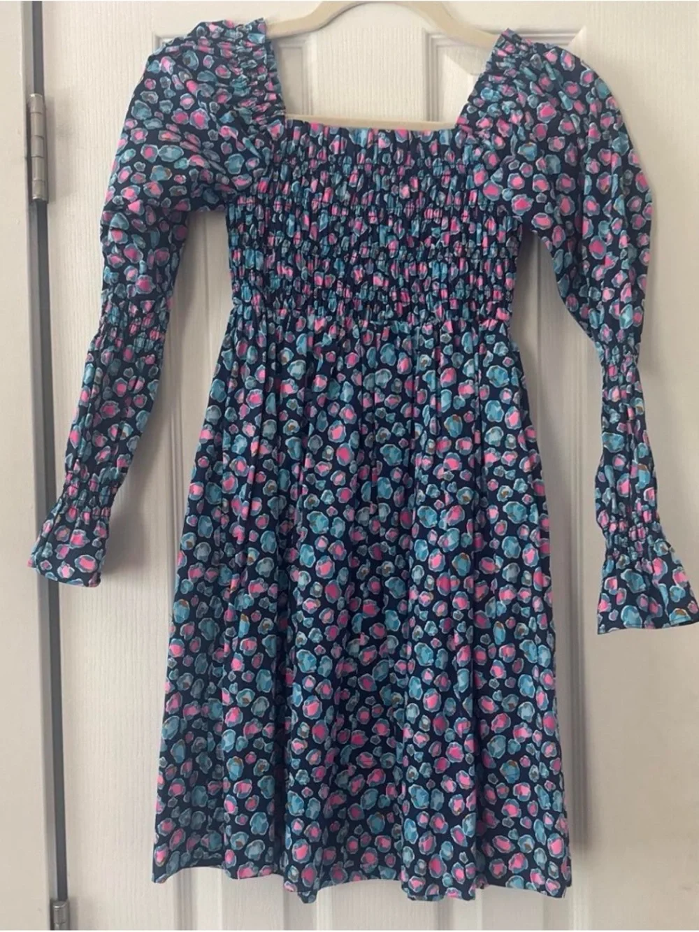 Lilly Pulitzer Navy Floral PuffSleeve Dress-low tide navy spotted,seabreeze blue